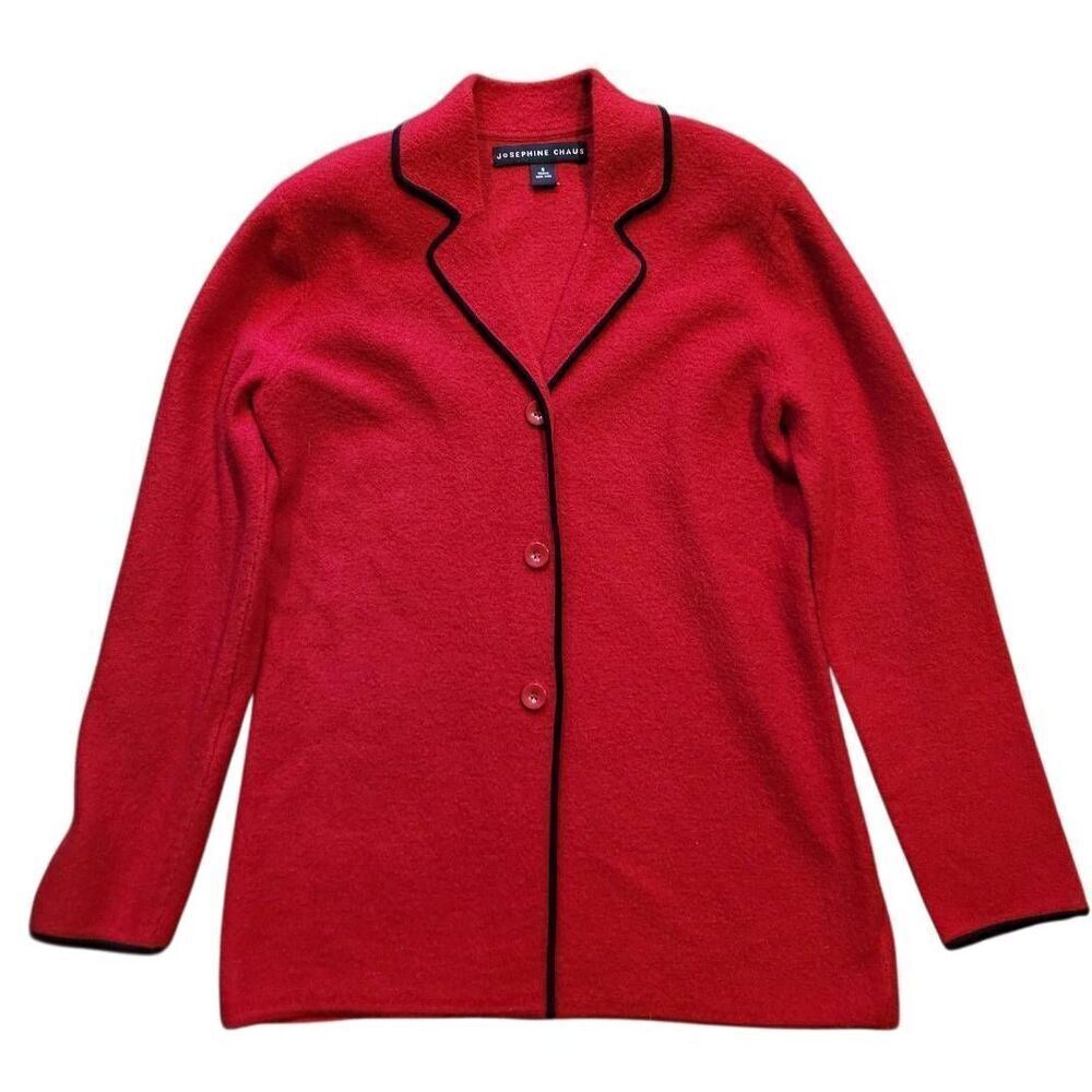 Vintage Josephine Chaus Jacket Women's Small Red Boiled Wool Button Down